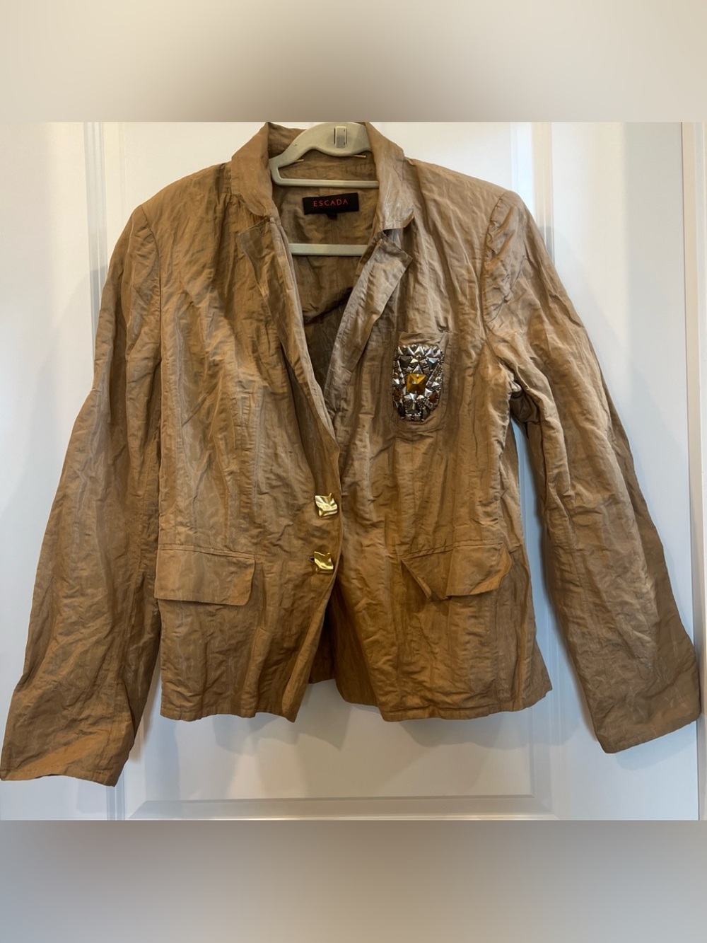 Escada Tan/ bronze Crinkled Blazer with Embellished Pocket 42/M